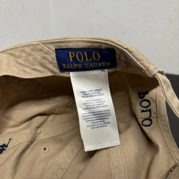 Polo Ralph Lauren Beige Cotton Chino Baseball Cap Hat OSFM Adjustable Pony - Picture 7 of 7